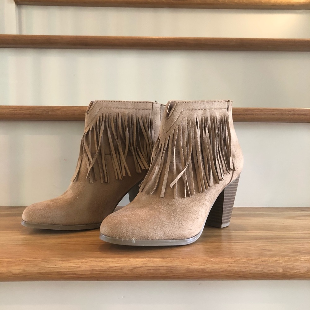 Tan Fringe Booties